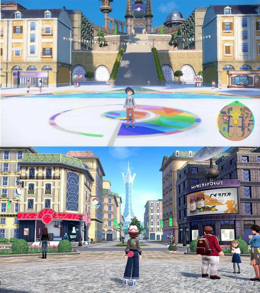 Comparison image showing a battle scene in Z-A versus an earlier Pokémon game