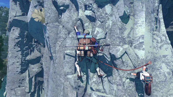 cairn climber mid-ascent with dramatic height