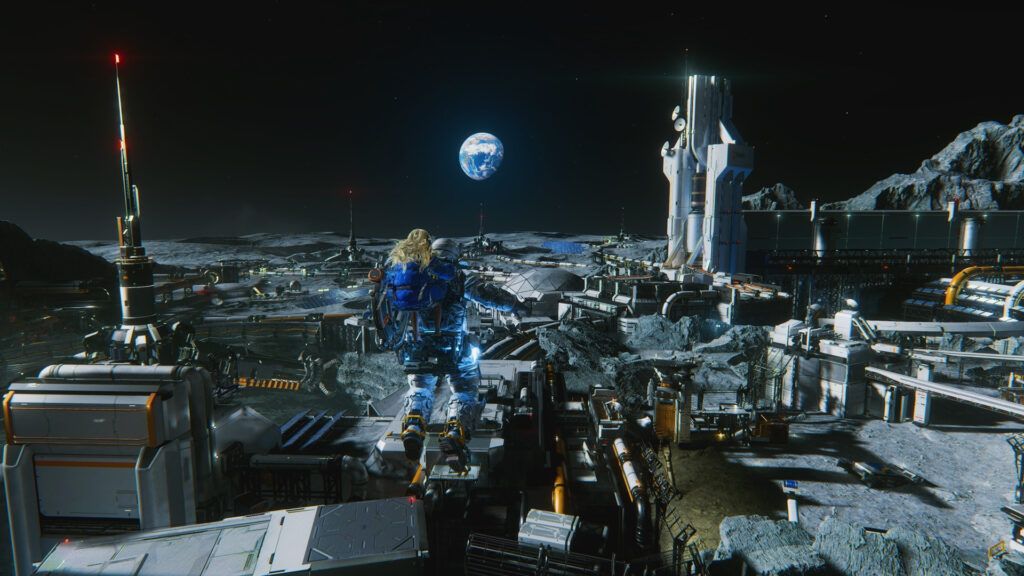 An atmospheric screenshot of the lunar station environment - Pragmata