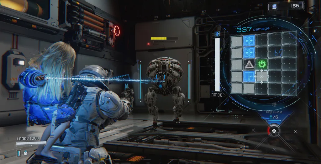 Pragmata's Screenshot of the dual combat system in action